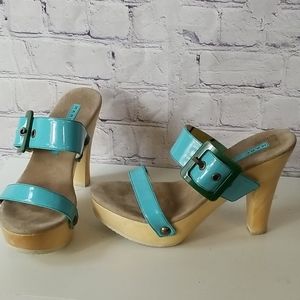 Marc Jacobs Turquoise Green Wood Kitten Heel